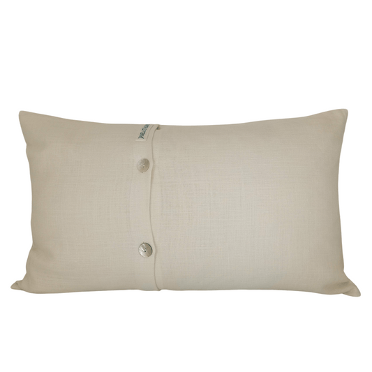 Linen Cushion Cover Portuguese Lace Rectangular - Turquoise - Back Image