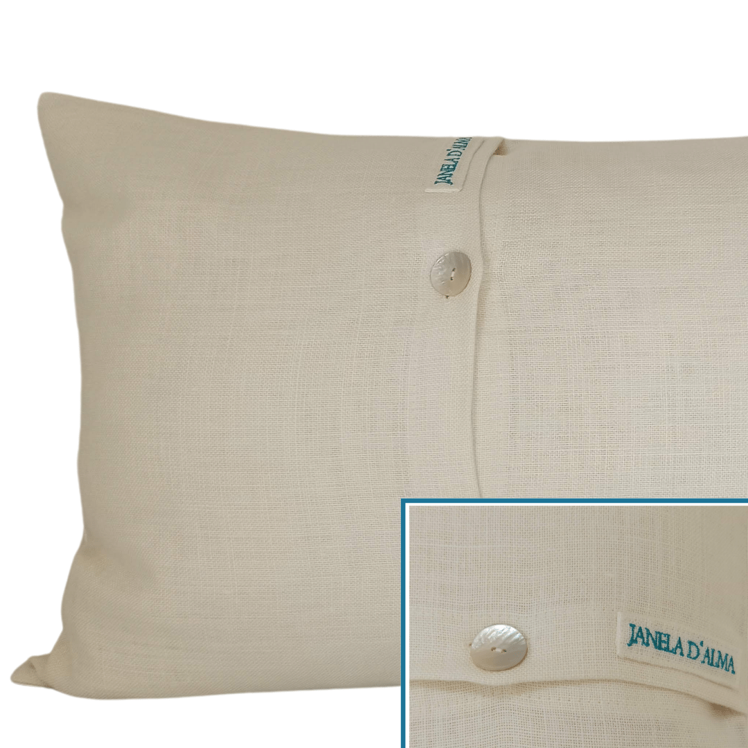 Linen Cushion Cover Portuguese Lace Rectangular - Turquoise - Back Image Details