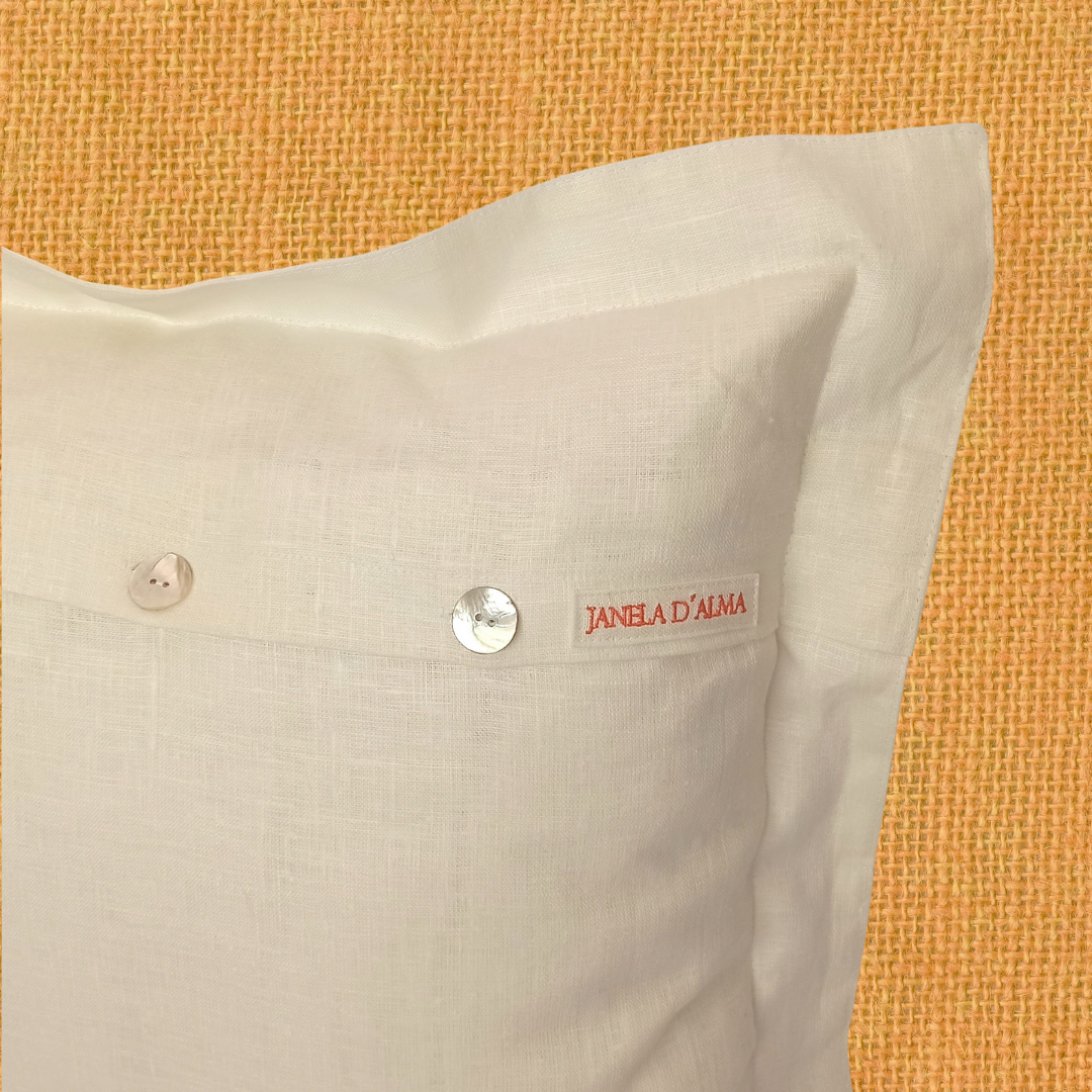 Linen Cushion Orange Poppy Back Details