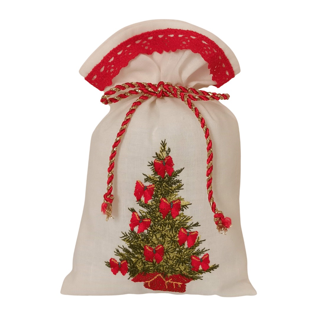 Linen Fragrance Sachet Christmas Tree - Red Lace Strip1