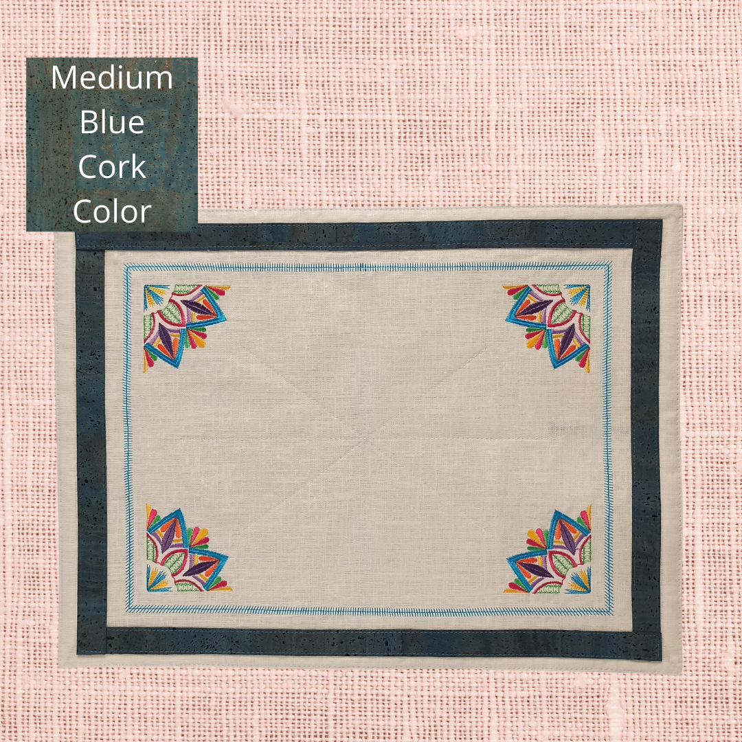 Linen Placemat Mandala with Cork_Medium Blue Cork Color