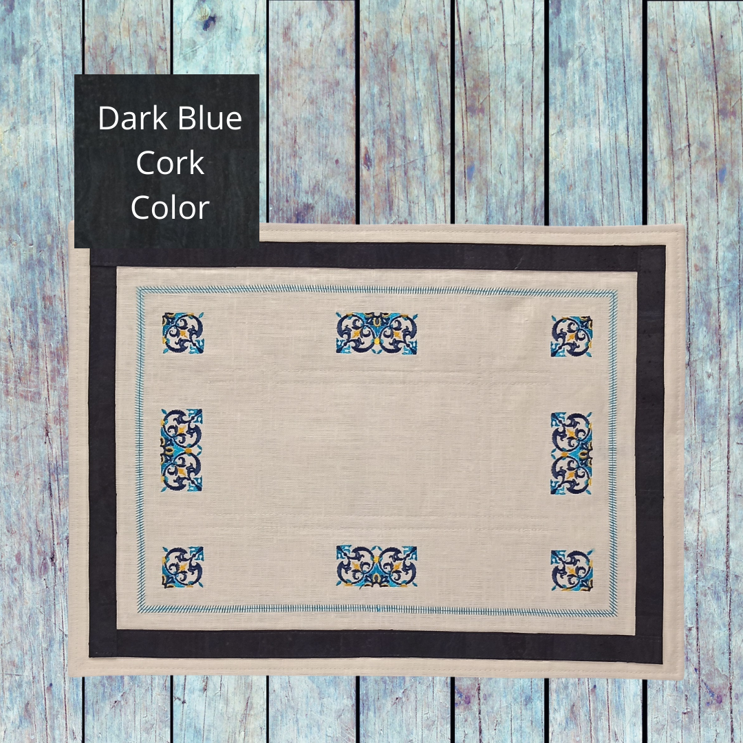 Linen Placemat Tile with Cork_Dark Blue Cork Color