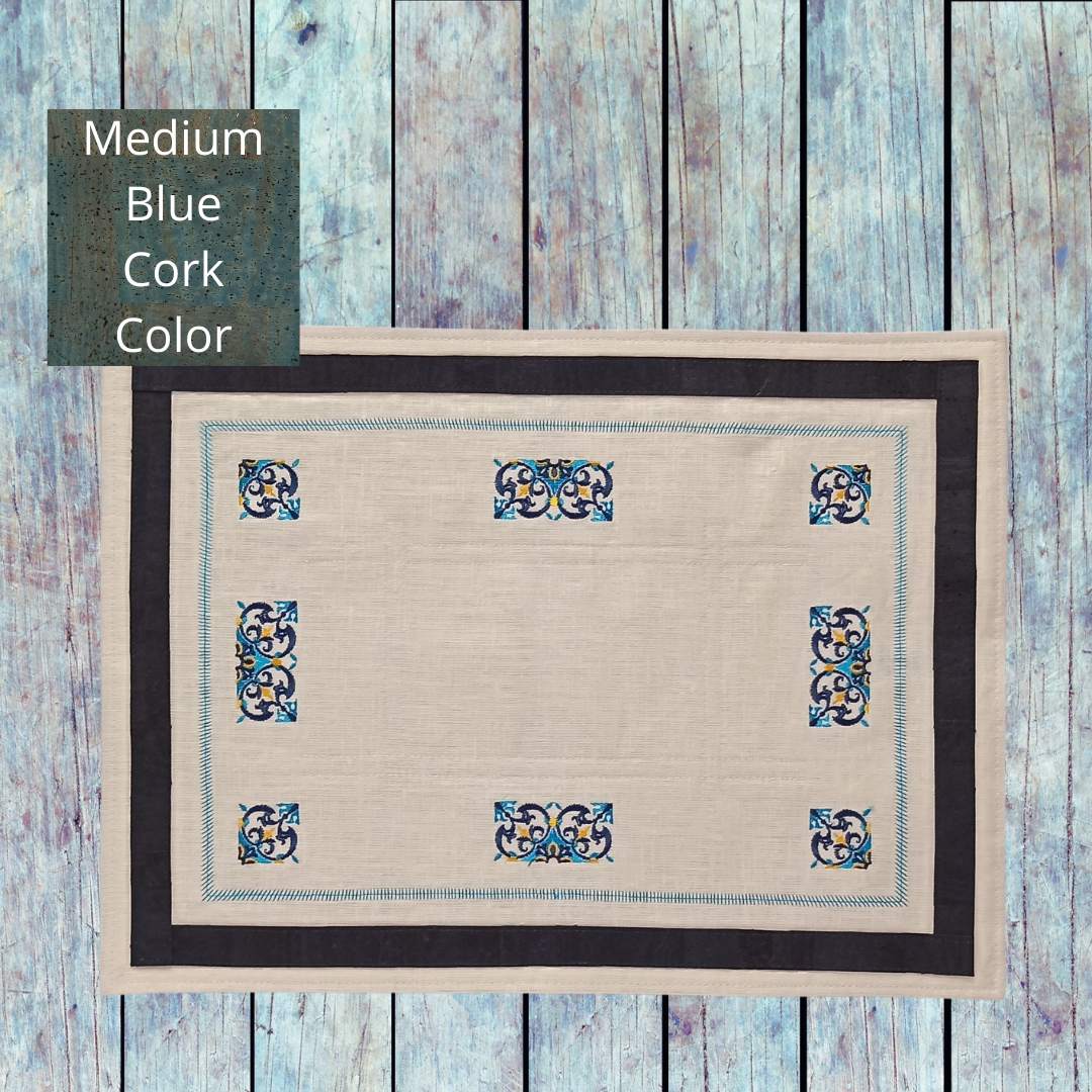 Linen Placemat Tile with Cork_Medium Blue Cork Color