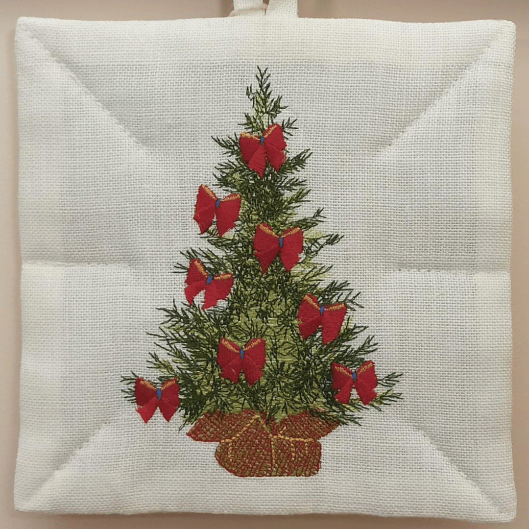 Linen Potholder Christmas Tree - Front Image Details