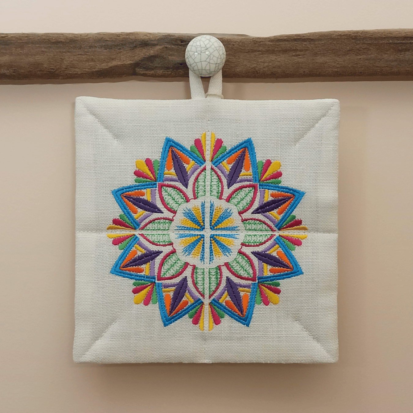 Linen Potholder Mandala - Front Image