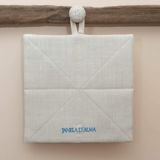 Linen Potholder Portuguese Tile - Back Image