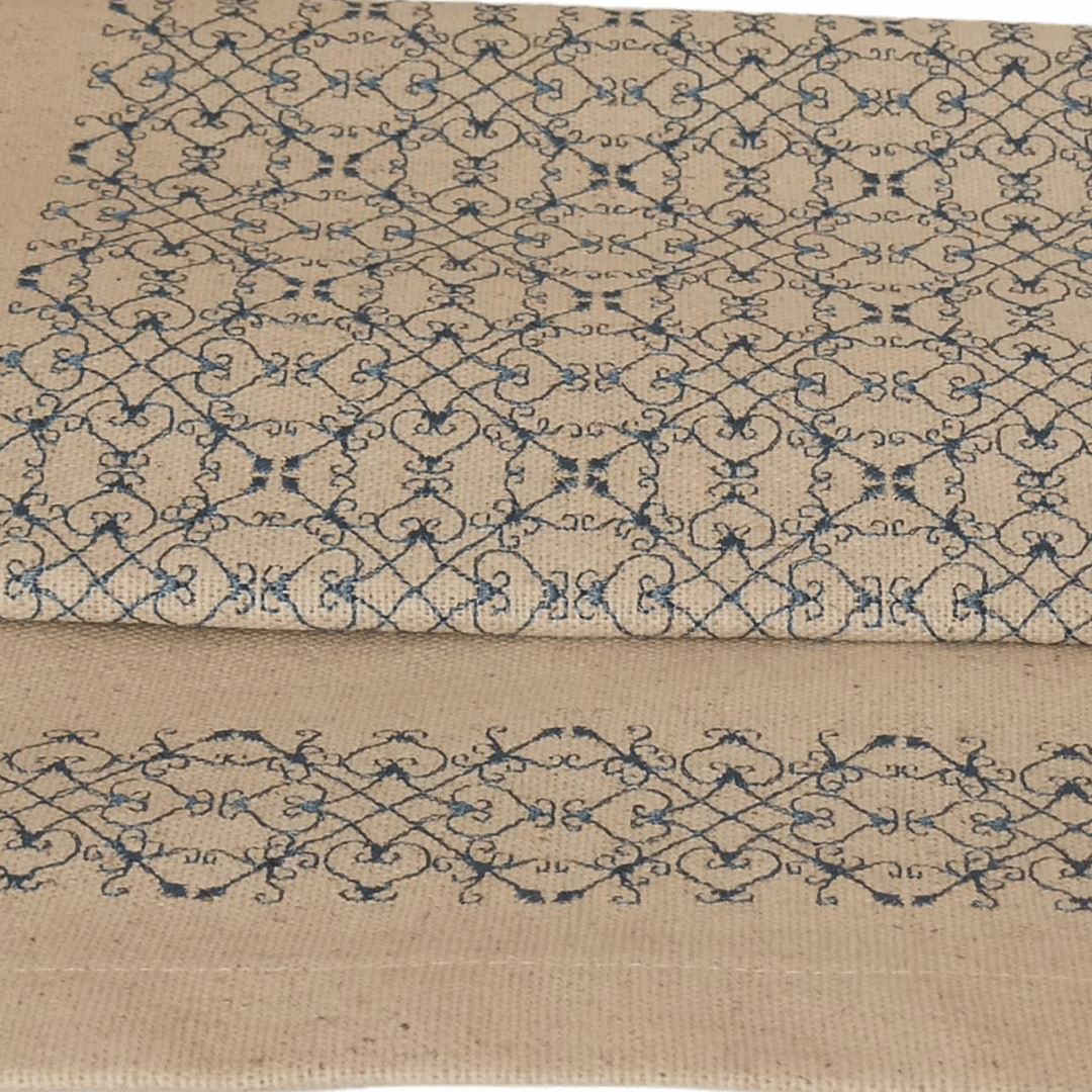 Linen Table Runner Portuguese Lace - 150cm x 45cm - Blue2