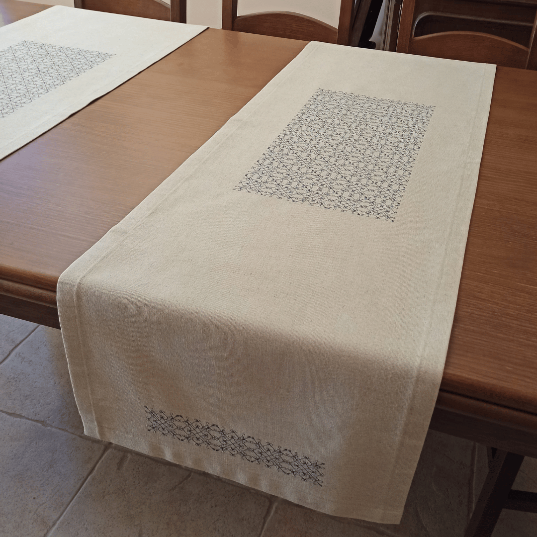 Linen Table Runner Portuguese Lace - 150cm x 45cm - table runner on a table
