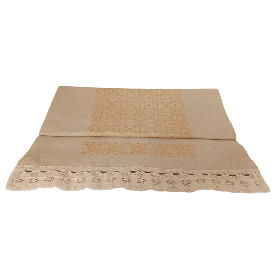 Linen Table Runner - Portuguese Lace - 158cm x 45cm - Orange1