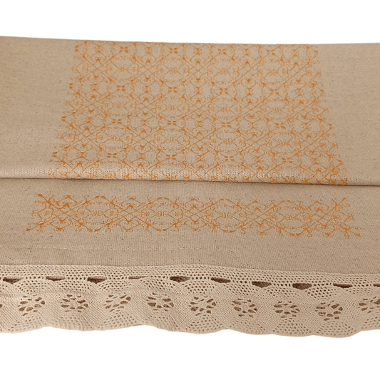 Linen Table Runner - Portuguese Lace - 158cm x 45cm - Orange2