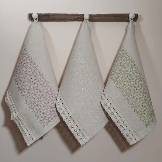 Linen Tea Towel Portuguese Lace