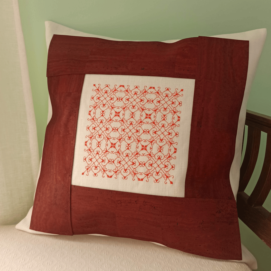 Linen & Cork Cushion Cover Portuguese Lace - Brick Color - Front Image