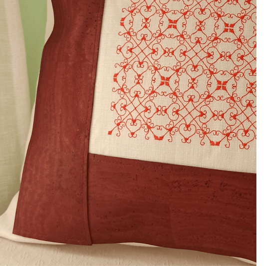 Linen & Cork Cushion Cover Portuguese Lace - Brick Color - Front Image Details