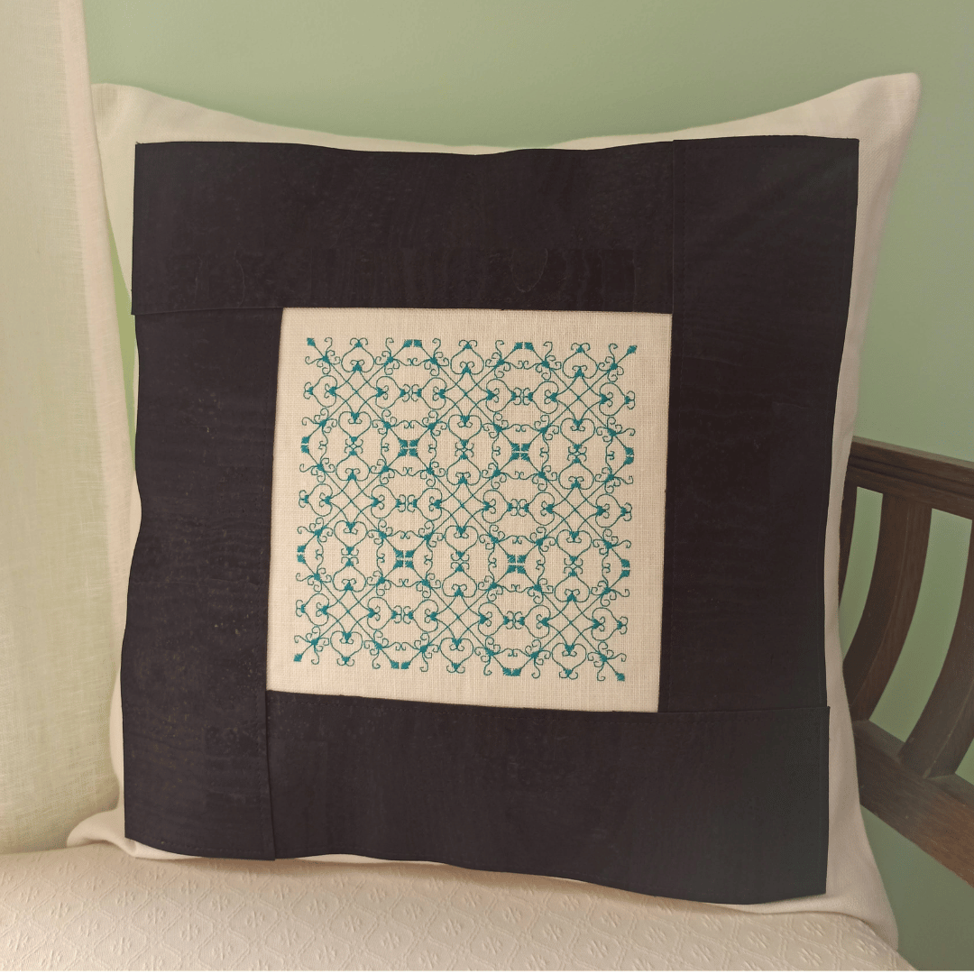 Linen & Cork Cushion Cover Portuguese Lace - Dark Blue - Front Image