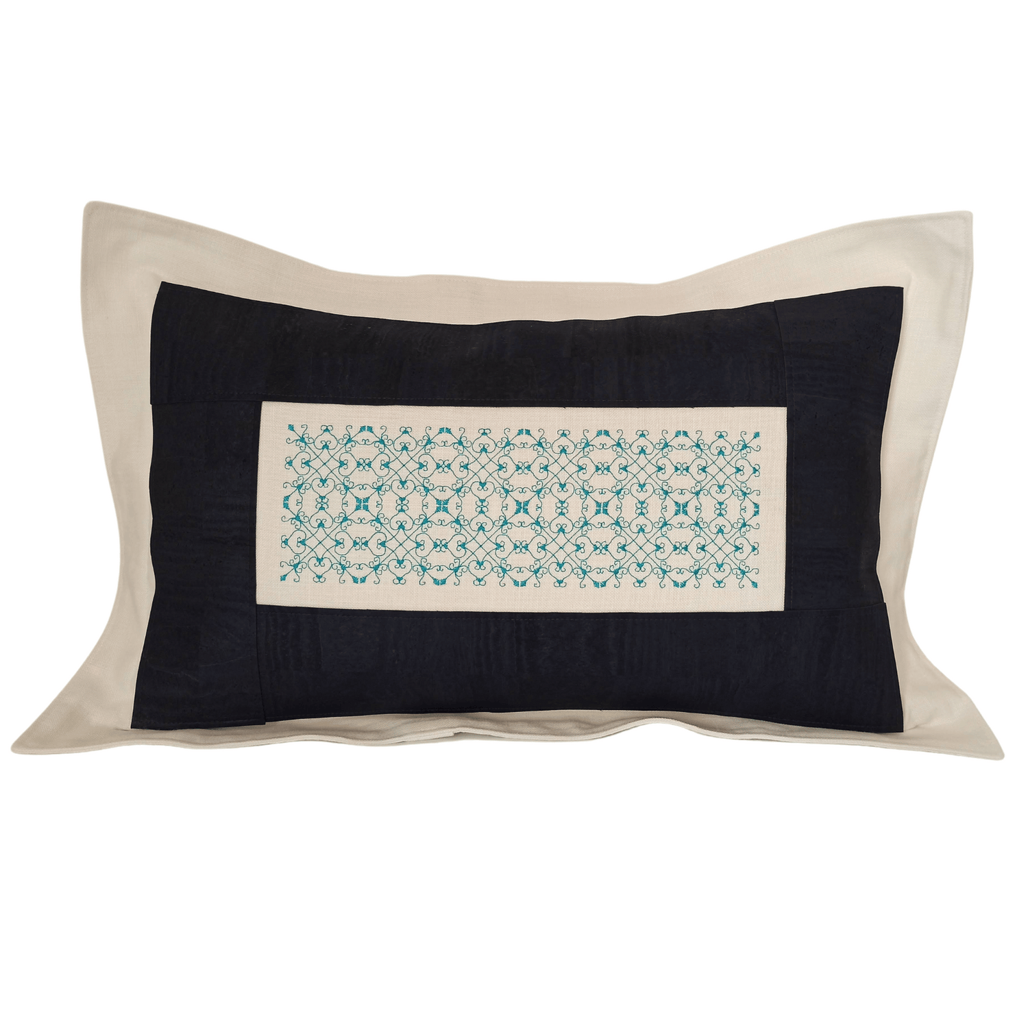 Linen & Cork Cushion Cover Portuguese Lace Rectangular - Dark Blue - Front Image