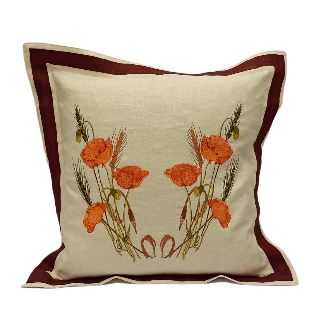Linen Cushion Cover Orange Poppy with Cork - Front Image