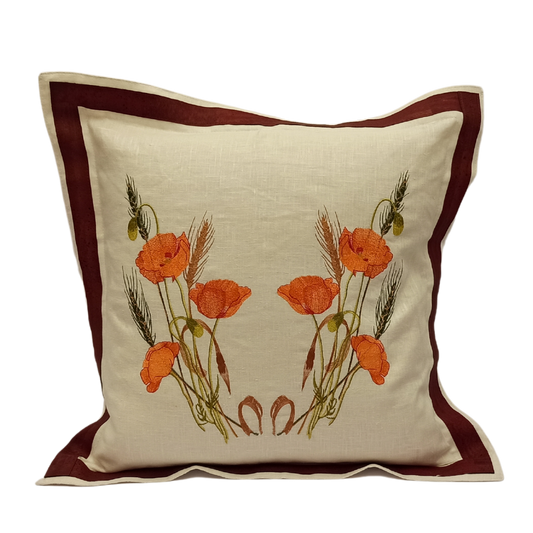 Linen Cushion Cover Orange Poppy with Cork - Front Image