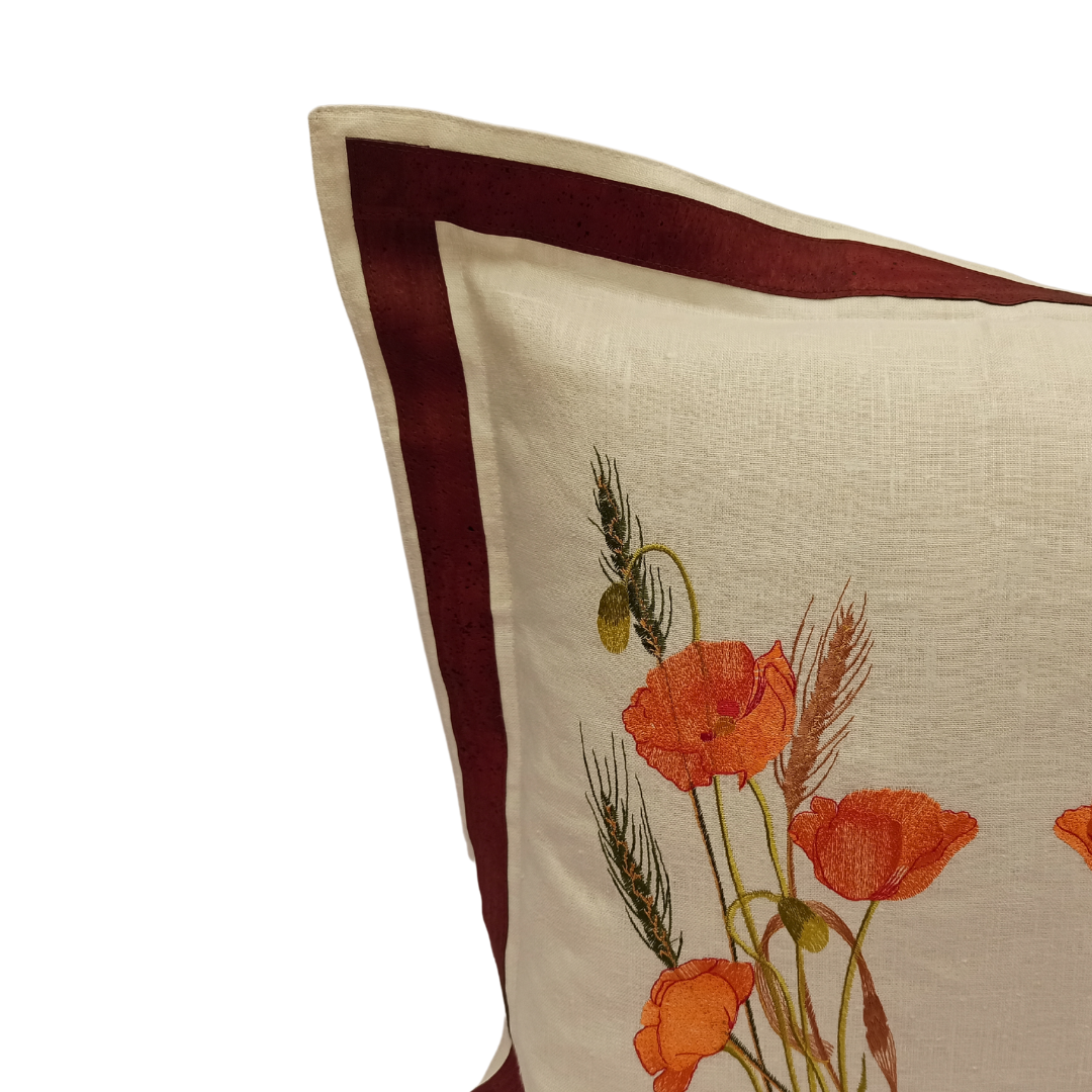 Linen Cushion Cover Orange Poppy with Cork - Front Image Details