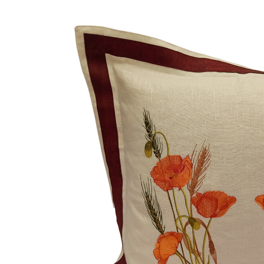 Linen Cushion Cover Orange Poppy with Cork - Front Image Details