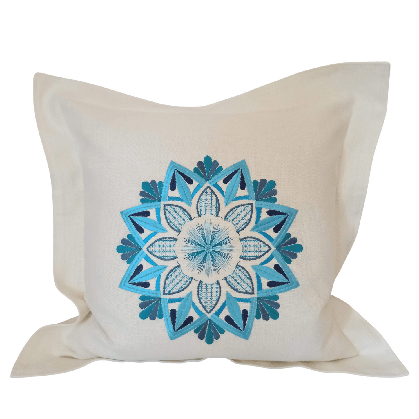 Linen Cushion Cover Mandala Blue - Front Image