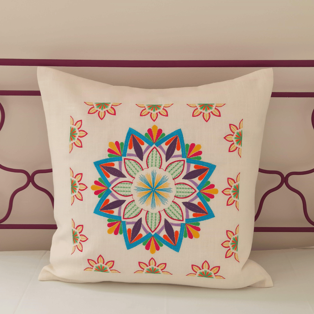 Housse de Coussin en Lin Mandala Flower