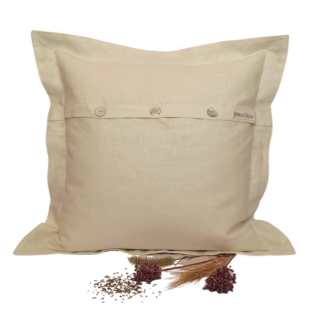 Linen Cushion Cover Lavander with Lace Strip - Back image