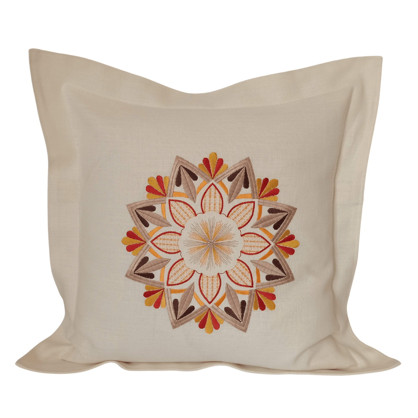 Linen Cushion Cover Mandala Orange - Front Image