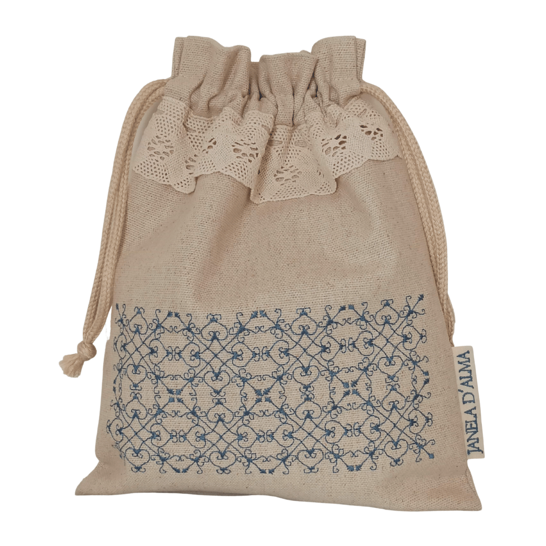 Medium Linen Bag Portuguese Lace - Blue - 32cm x 25cm