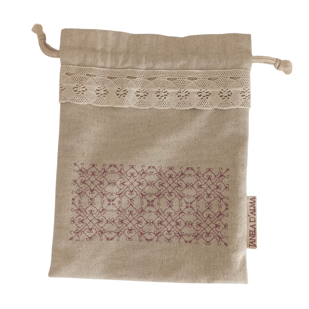 Medium Linen Bag Portuguese Lace- Old Pink2 - 32cm x 25cm