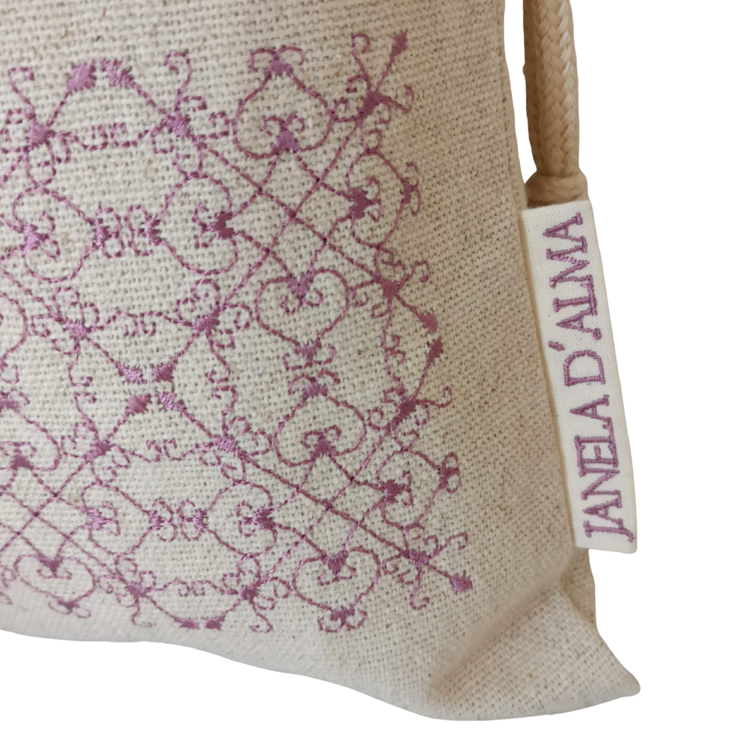 Medium Linen Bag Portuguese Lace - Old Pink3 - 32cm x 25cm