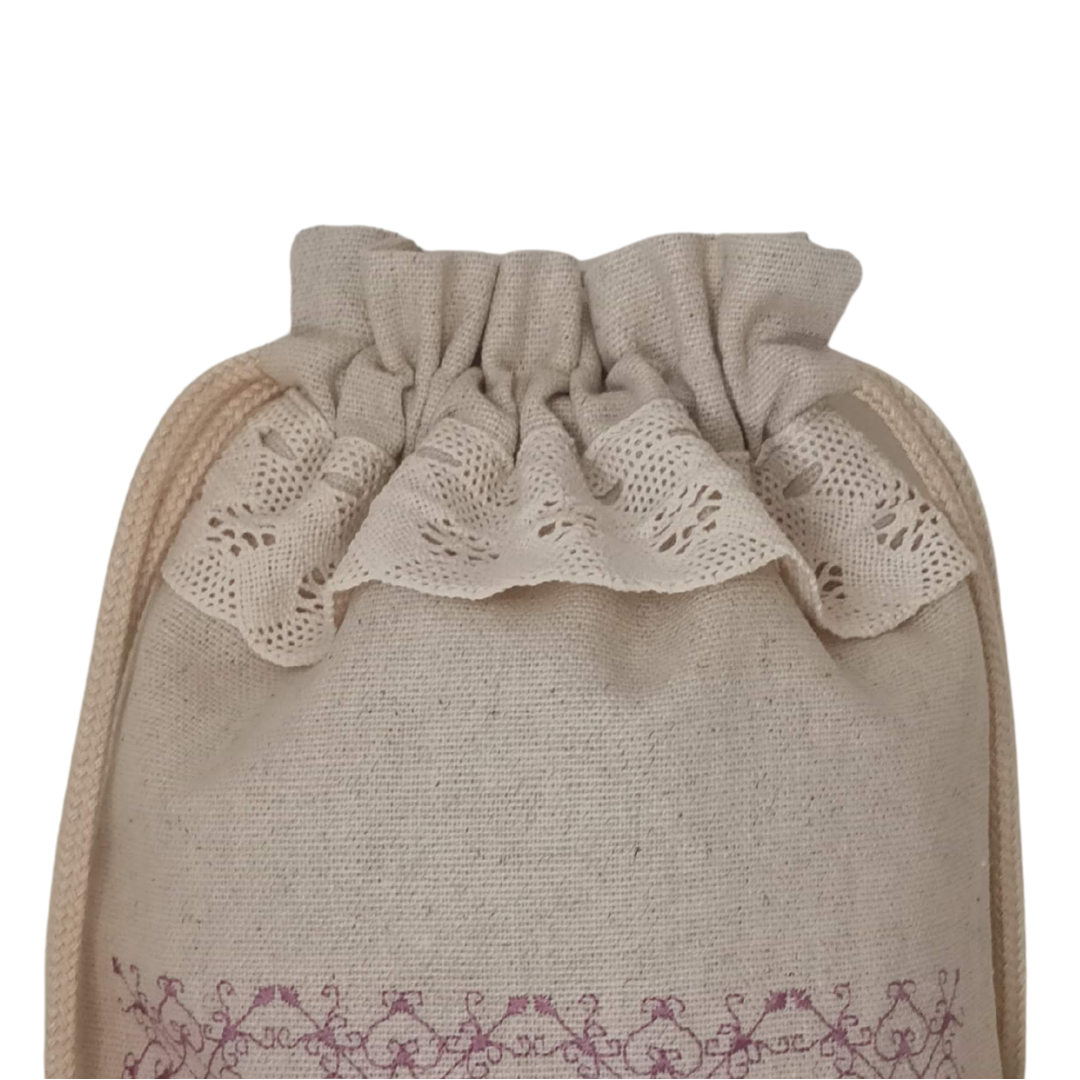 Medium Linen Bag Portuguese Lace - Old Pink4 - 32cm x 25cm