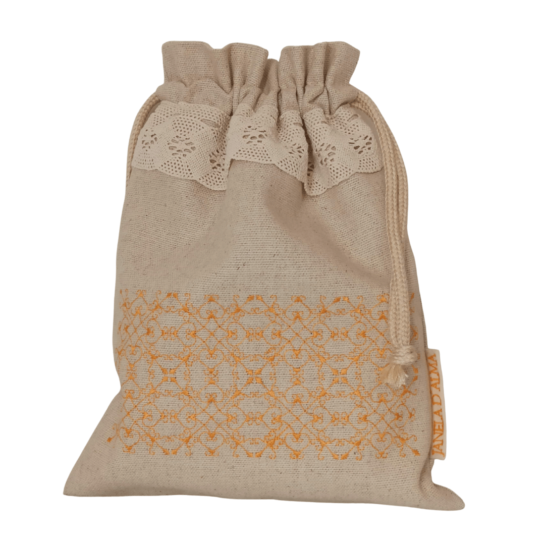 Medium Linen Bag Portuguese Lace - Orange -  32cm x 25cm