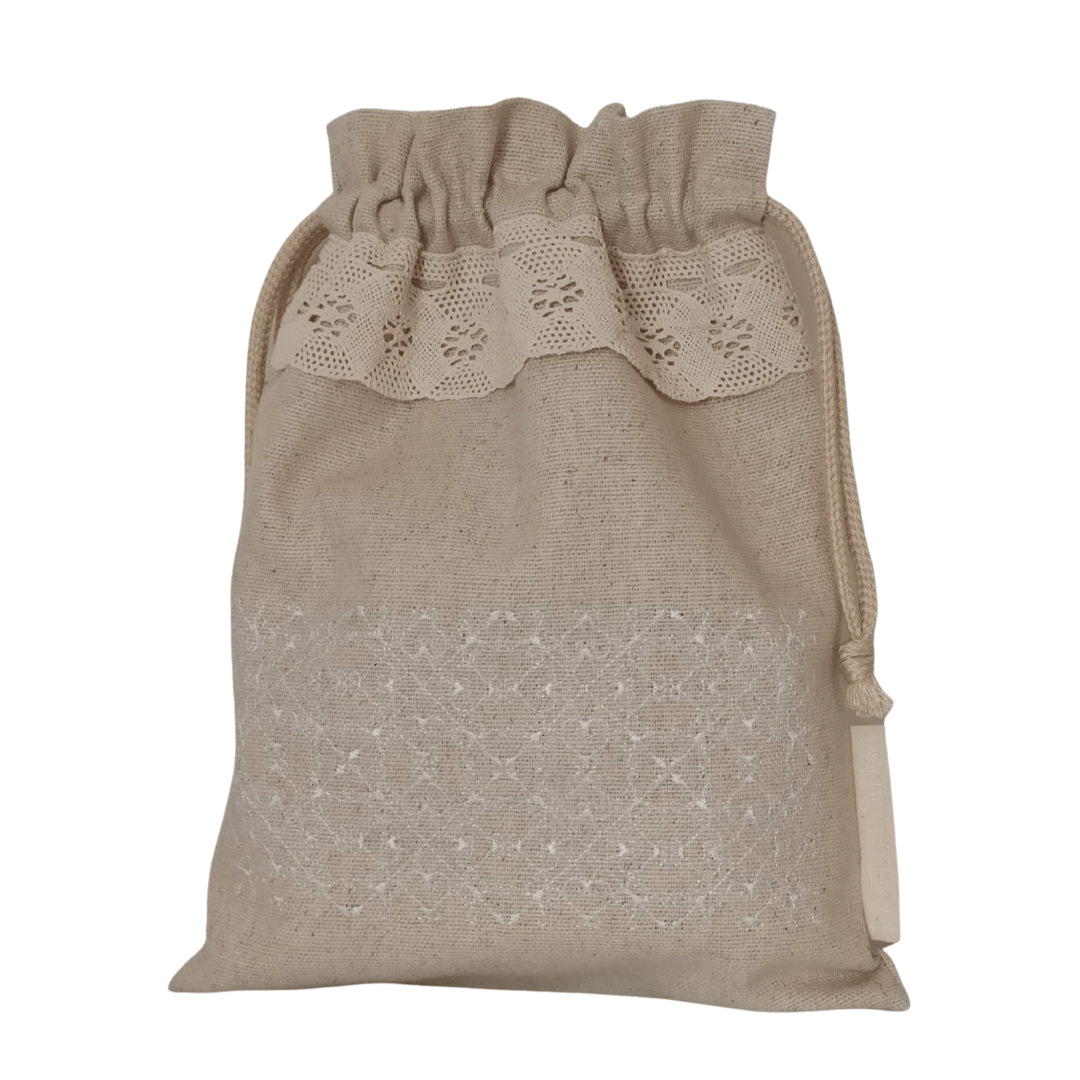 Medium Linen Bag Portuguese Lace - White - 32cm x 25cm