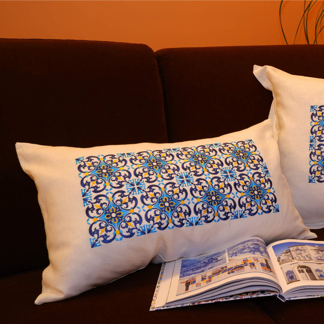 Linen Cushion Cover Tile Rectangular on the sofa