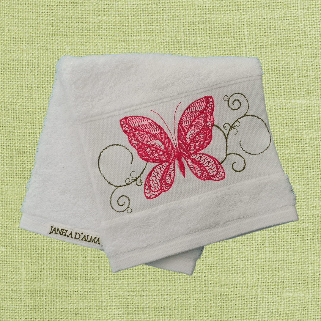 White Kitchen Hand Towel Butterfly 2