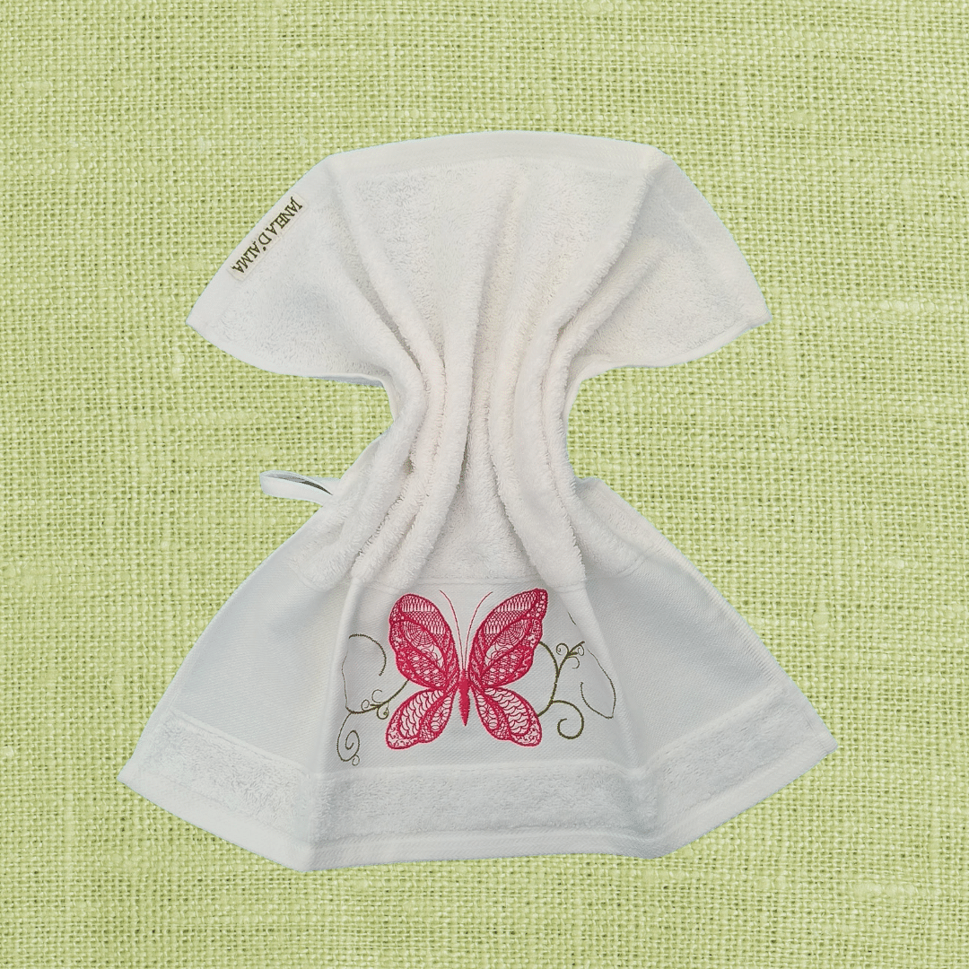White Kitchen Hand Towel Butterfly 3
