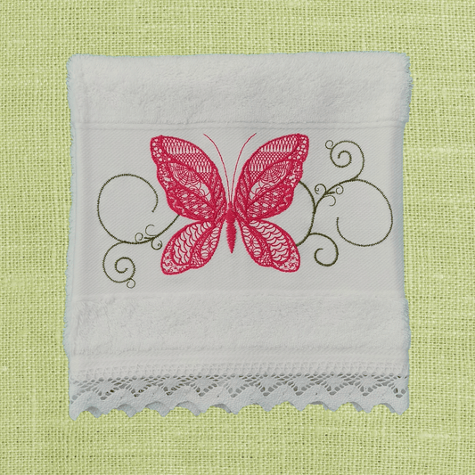 White Kitchen Hand Towel Butterfly with Lace Strip in White Color