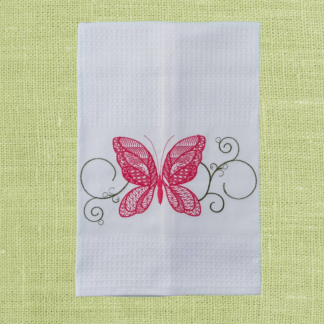 White Kitchen Tea Towel Butterfly 1
