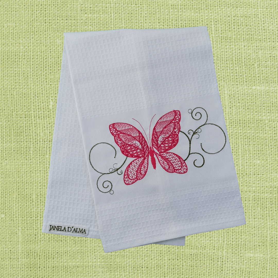 White Kitchen Tea Towel Butterfly 2