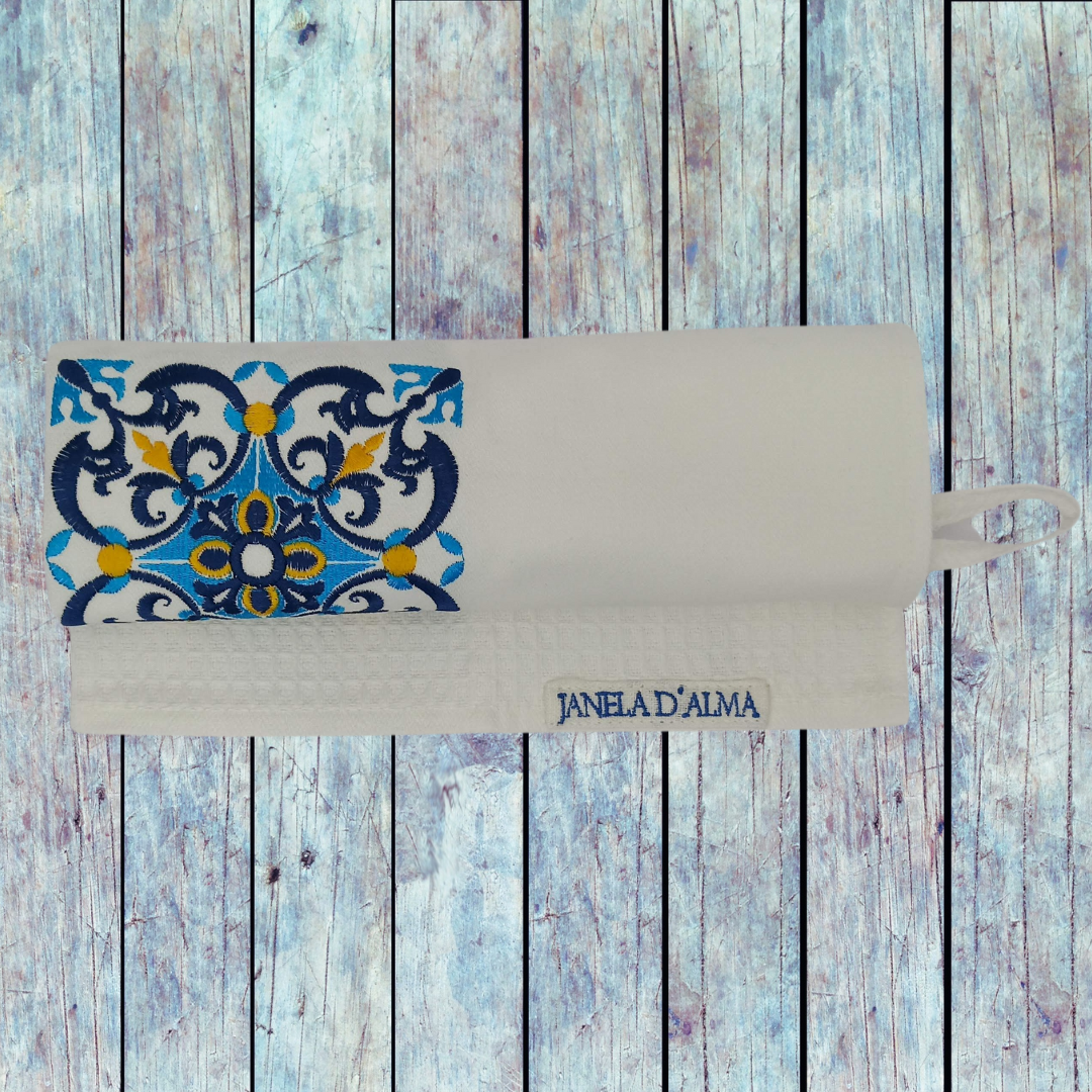 White Kitchen Tea Towel Tile with Ring to Hang