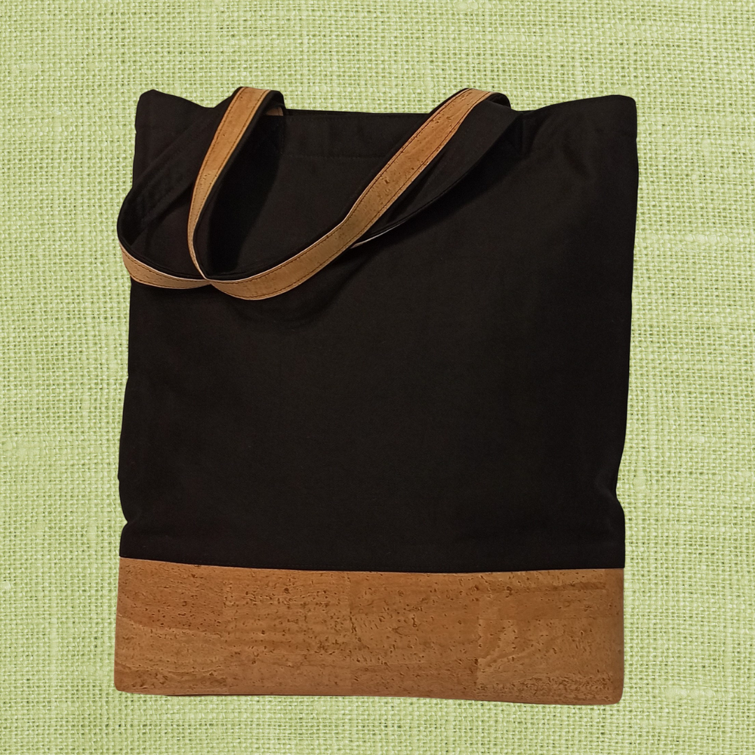 Women Black Shoulder Bag Butterfly Design with Cork Base - Back