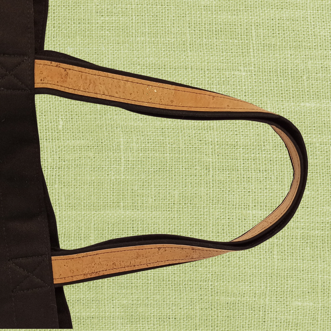 Women Black Shoulder Bag Butterfly Design with Cork Base - Handles Details