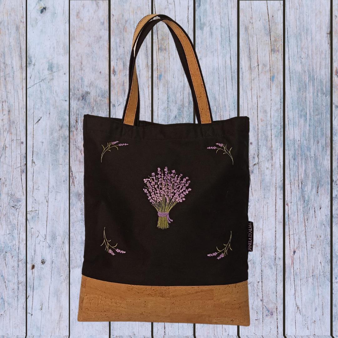 Women Black Shoulder Bag Lavander with Cork Base