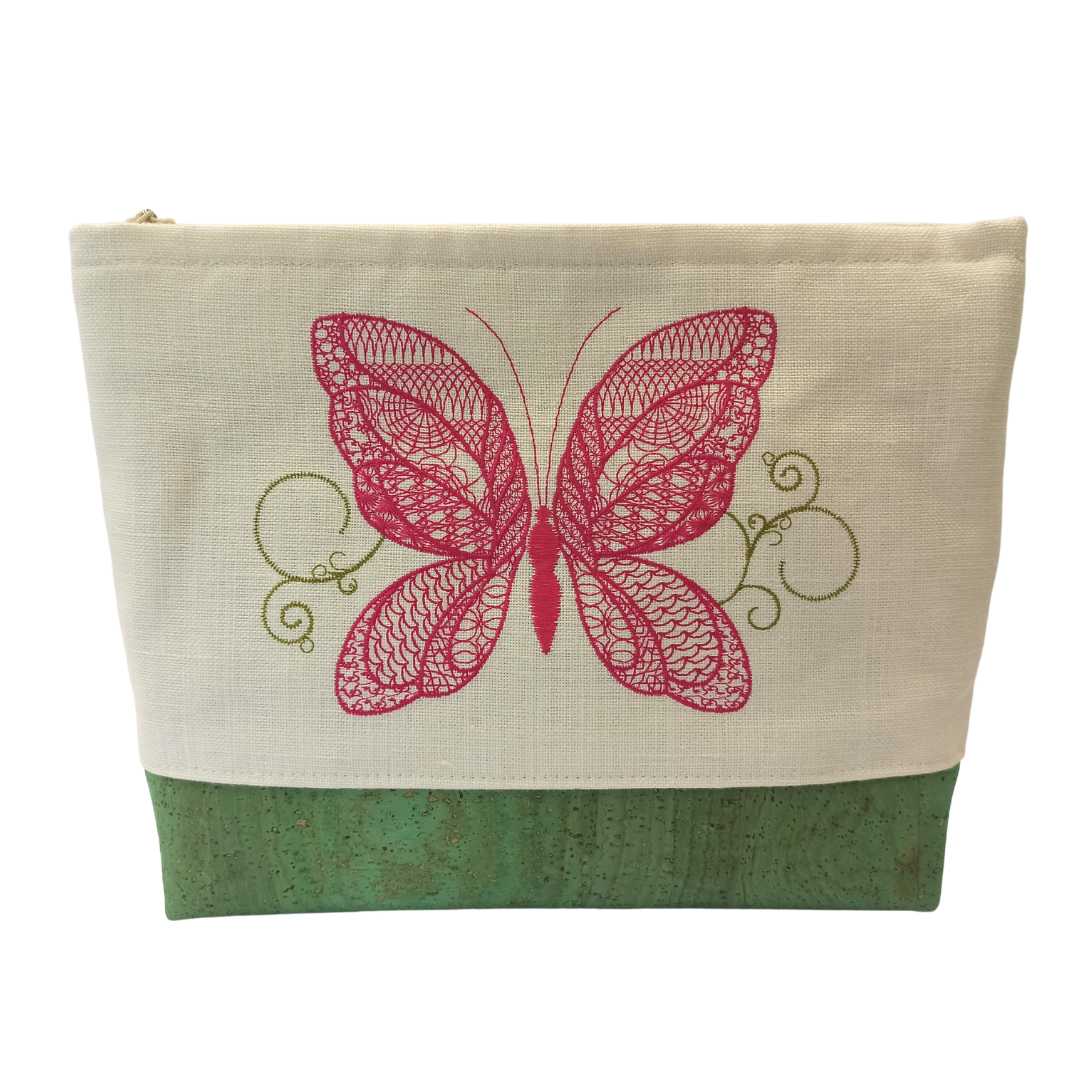 Women Clutch Bag Butterfly - Green Base Cork Color - Back Image