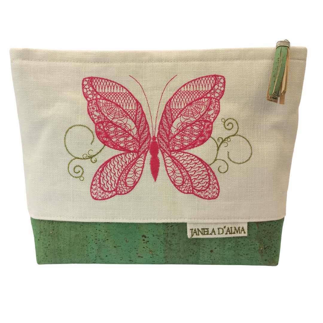 Women Clutch Bag Butterfly - Green Base Cork Color - Front Image
