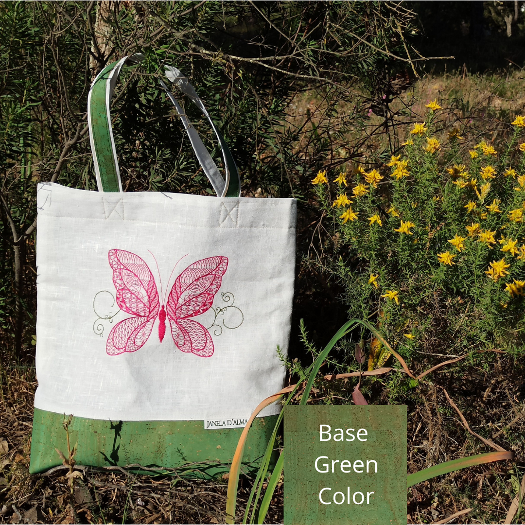 Women White Shoulder Bag Butterfly with Cork Base in Green Color