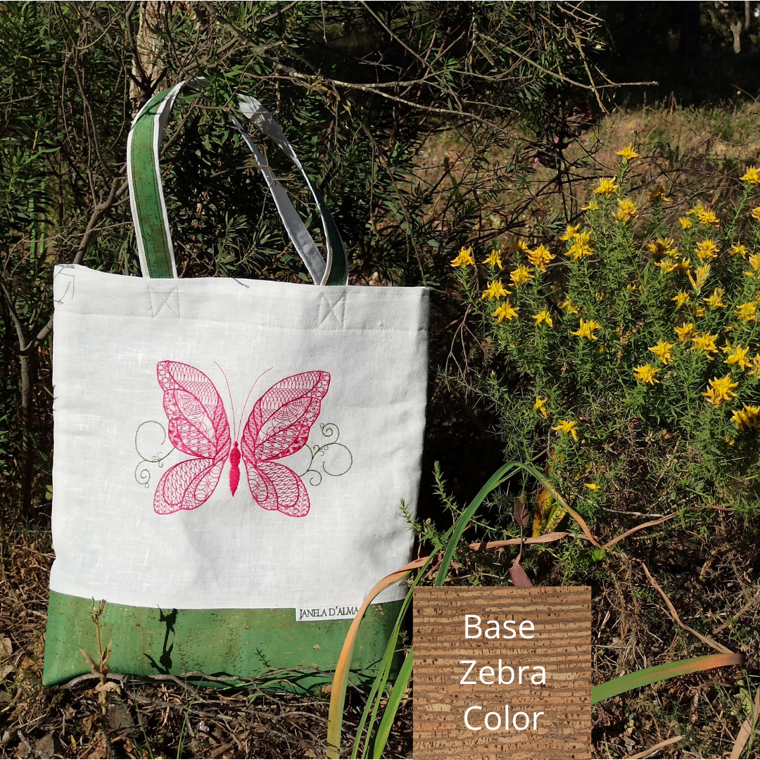 Women White Shoulder Bag Butterfly with Cork Base in Zebra Color